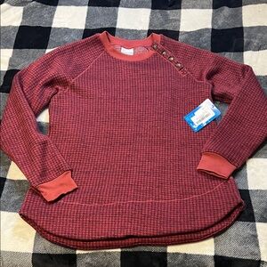 Columbia Women’s Chillin Sweater in Marsala Red Button-Accent Houndstooth LARGE